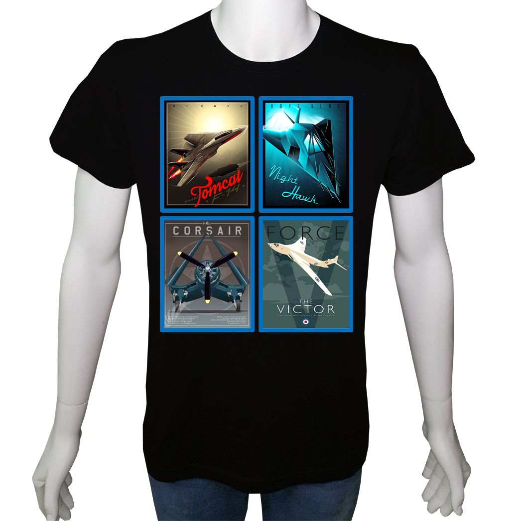 Unisex T-shirt Siyah 'Uçak&Uzay / Uçak3' Baskılı