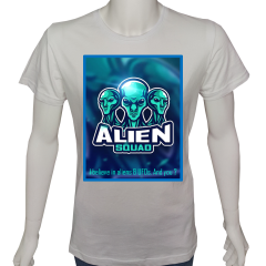 Unisex T-shirt Beyaz 'Uçak&Uzay / Alien8' Baskılı