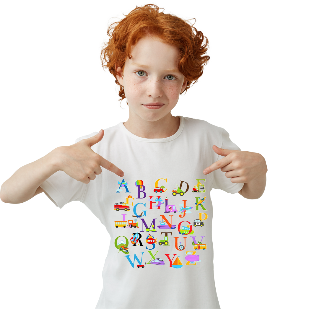 Çocuk T-shirt Beyaz 'Alfabe3' Baskılı