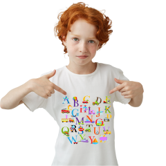 Çocuk T-shirt Beyaz 'Alfabe3' Baskılı