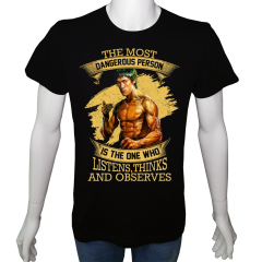 Unisex T-shirt Siyah 'Ünlüler / Bruce Lee4' Baskılı