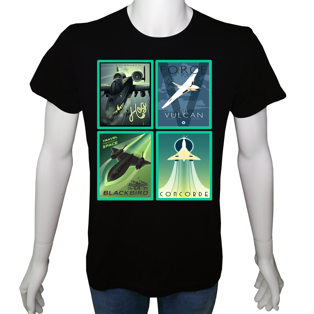 Unisex T-shirt Siyah 'Uçak&Uzay / Uçak4' Baskılı