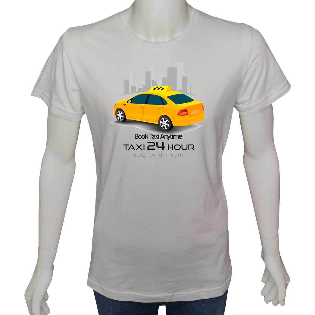 Unisex T-shirt Beyaz 'İş&Meslek / TaksiŞoförü1' Baskılı