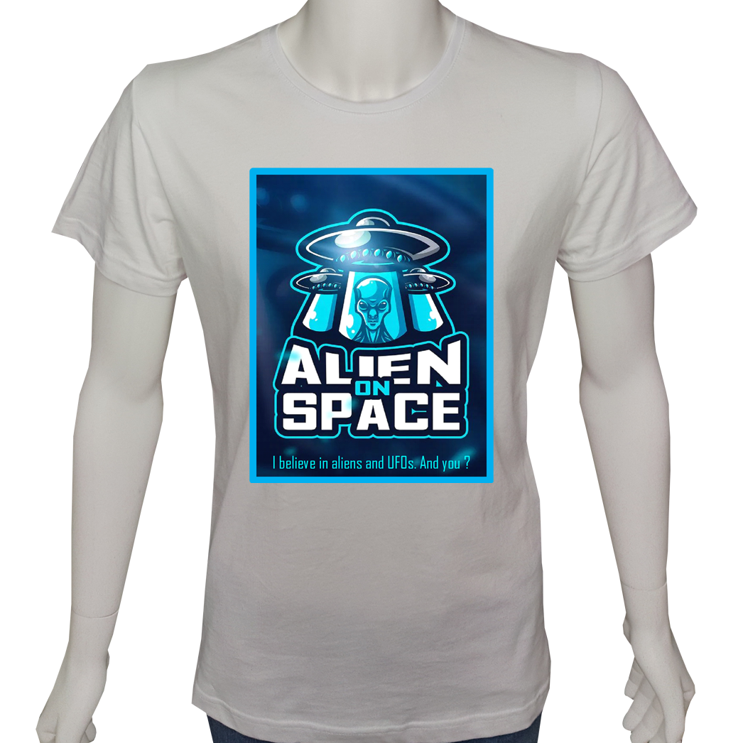 Unisex T-shirt Beyaz 'Uçak&Uzay / Alien9' Baskılı