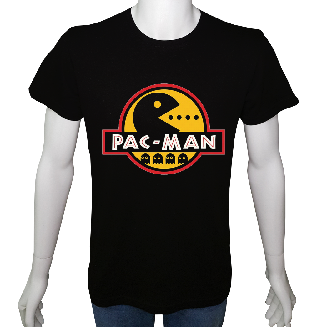 Unisex T-shirt Siyah 'PC Oyuncu/PacMan1' Baskılı