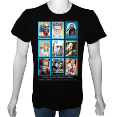 Unisex T-shirt Siyah 'Ünlüler / Charles Bukowski' Baskılı