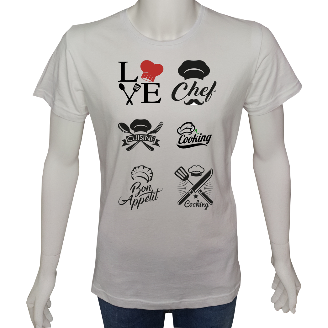 Unisex T-shirt Beyaz 'İş&Meslek / ŞefAşçı1' Baskılı