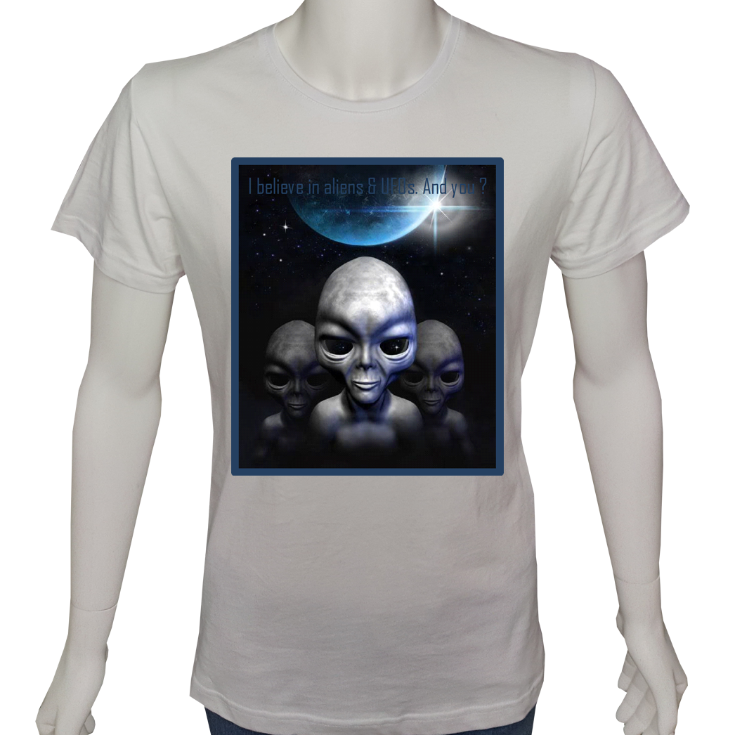 Unisex T-shirt Beyaz 'Uçak&Uzay / Alien10' Baskılı