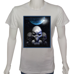 Unisex T-shirt Beyaz 'Uçak&Uzay / Alien10' Baskılı