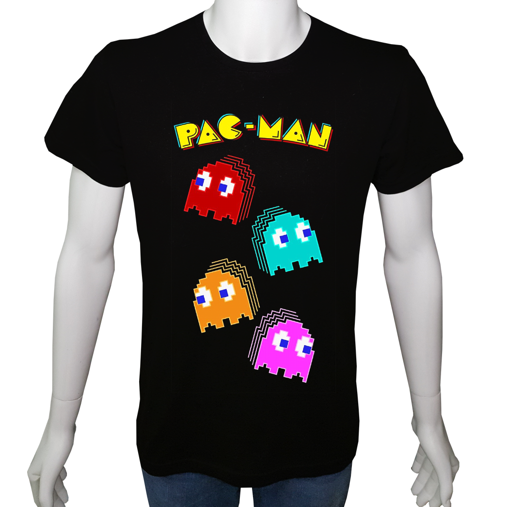 Unisex T-shirt Siyah 'PC Oyuncu/PacMan2' Baskılı