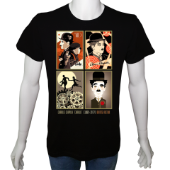 Unisex T-shirt Siyah 'Ünlüler / Charlie Chaplin1' Baskılı