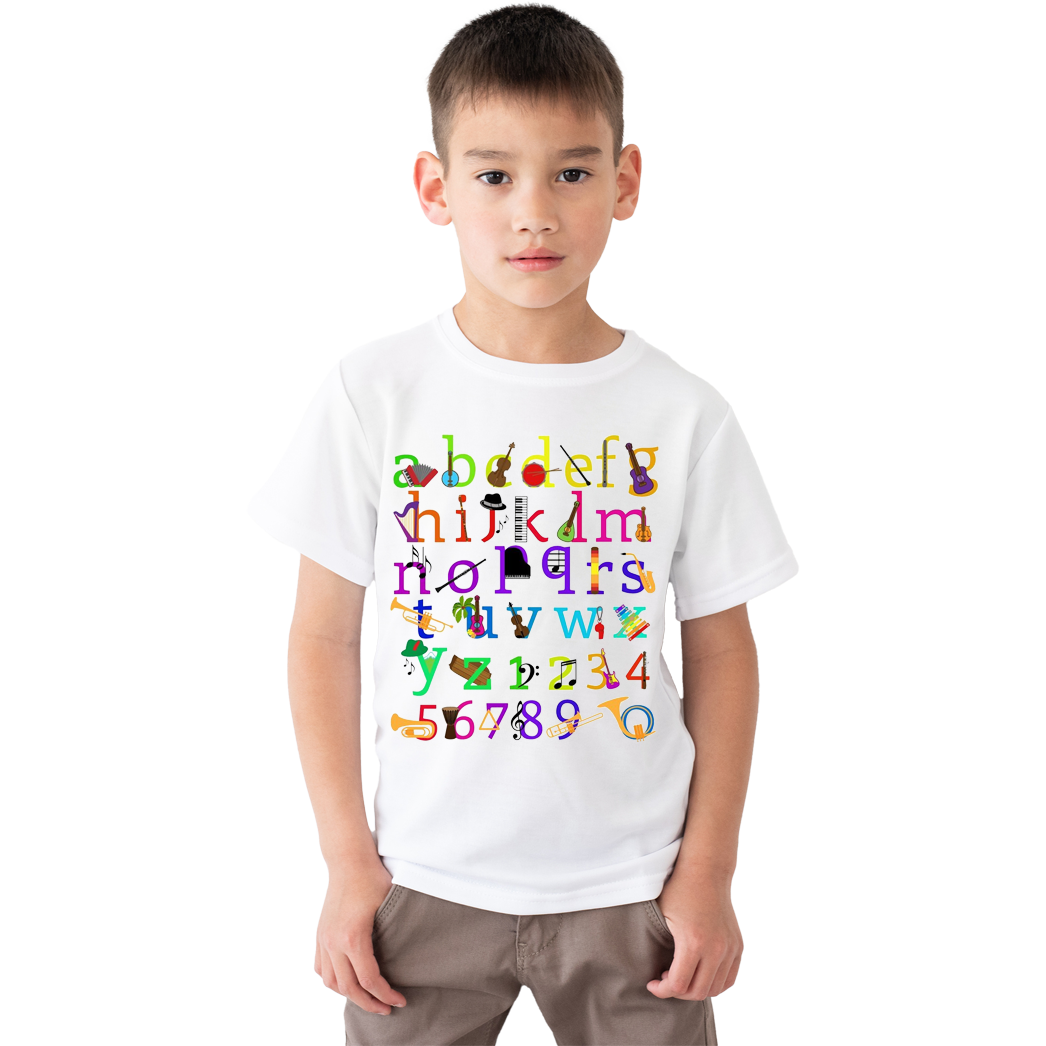 Çocuk T-shirt Beyaz 'Alfabe4' Baskılı