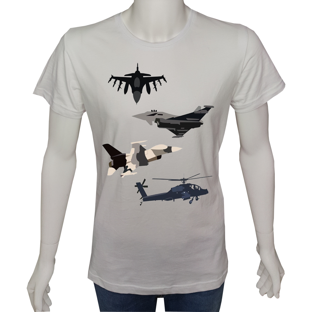 Unisex T-shirt Beyaz 'Uçak&Uzay / Uçak6' Baskılı