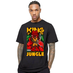 Genç T-shirt Siyah 'Orman Kralı' Baskılı