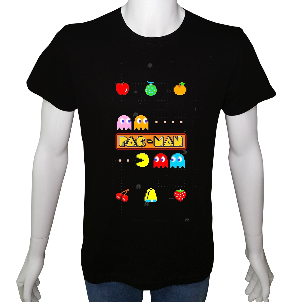 Unisex T-shirt Siyah 'PC Oyuncu/PacMan3' Baskılı