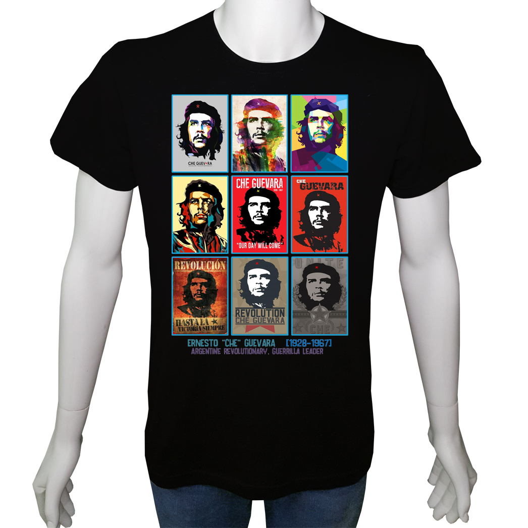 Unisex T-shirt Siyah 'Ünlüler / Che Guevera1' 2Baskılı