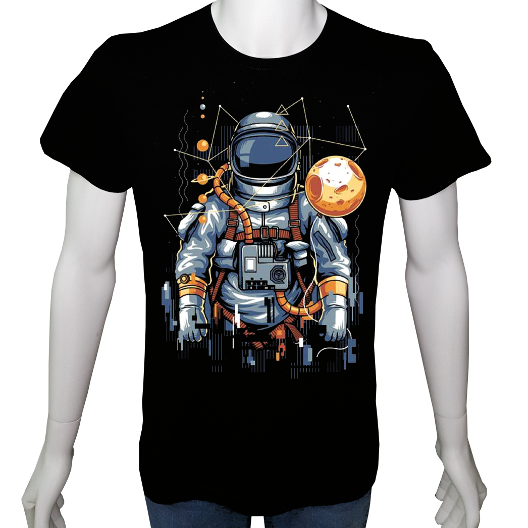 Unisex T-shirt Siyah 'Uçak&Uzay / Astronot1' Baskılı