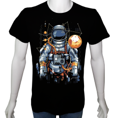 Unisex T-shirt Siyah 'Uçak&Uzay / Astronot1' Baskılı