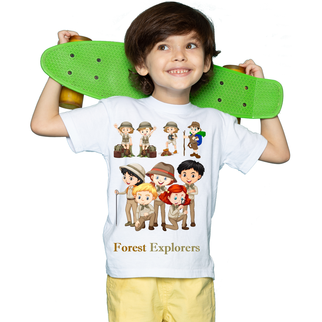 Çocuk T-shirt Beyaz 'Orman Kaşifleri2' Baskılı