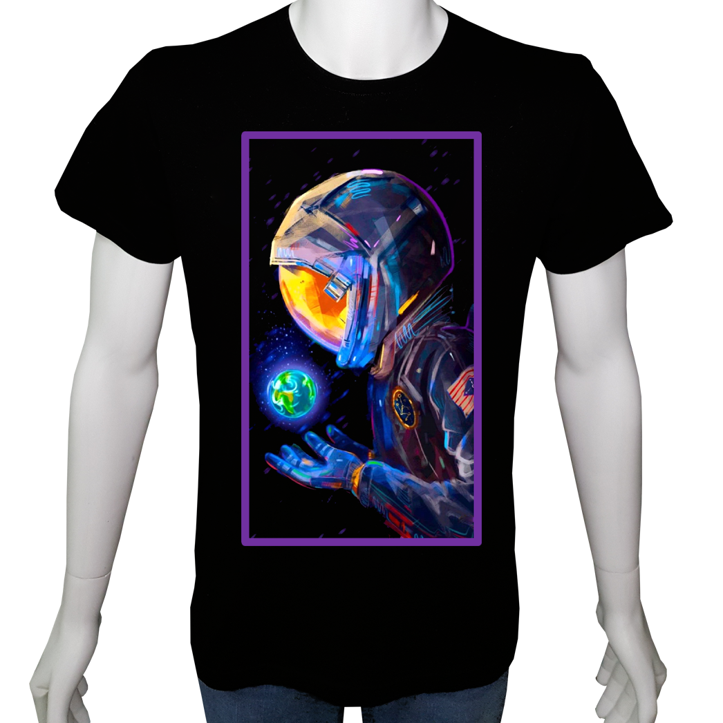 Unisex T-shirt Siyah 'Uçak&Uzay / Astronot2' Baskılı