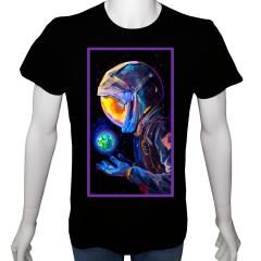 Unisex T-shirt Siyah 'Uçak&Uzay / Astronot2' Baskılı